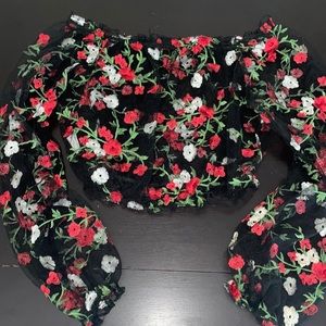 Floral long sleeve mesh blouse
